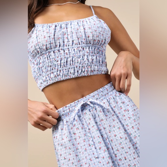 NWT Lulu’s Delightful Blue Gingham Two-Piece Midi Dress - Sz Small - Picture 2 of 12